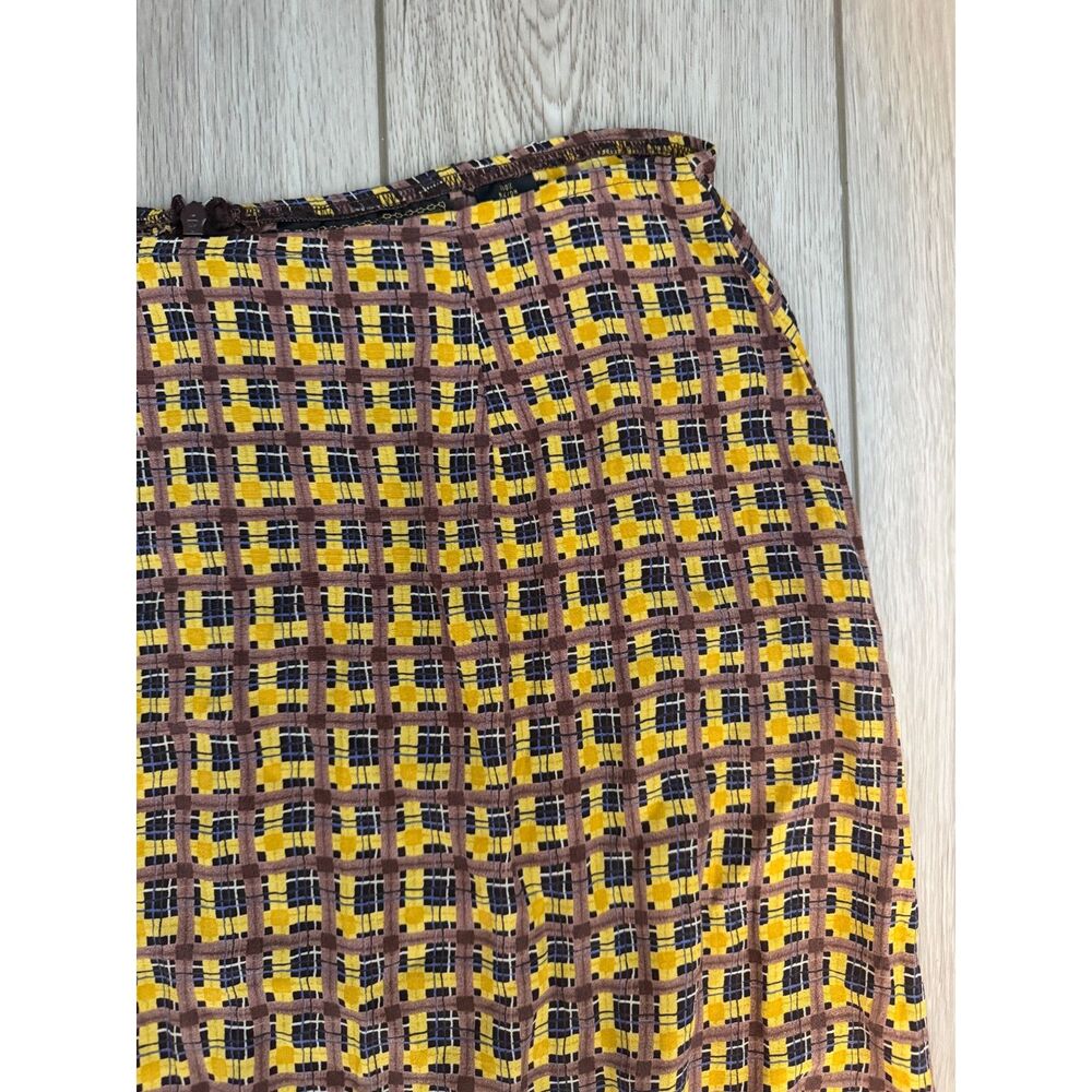 Vintage Express Geometric Plaid Rayon Column Maxi Skirt Back Slit